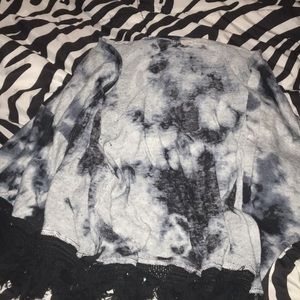 Black and gray tie dye kimono